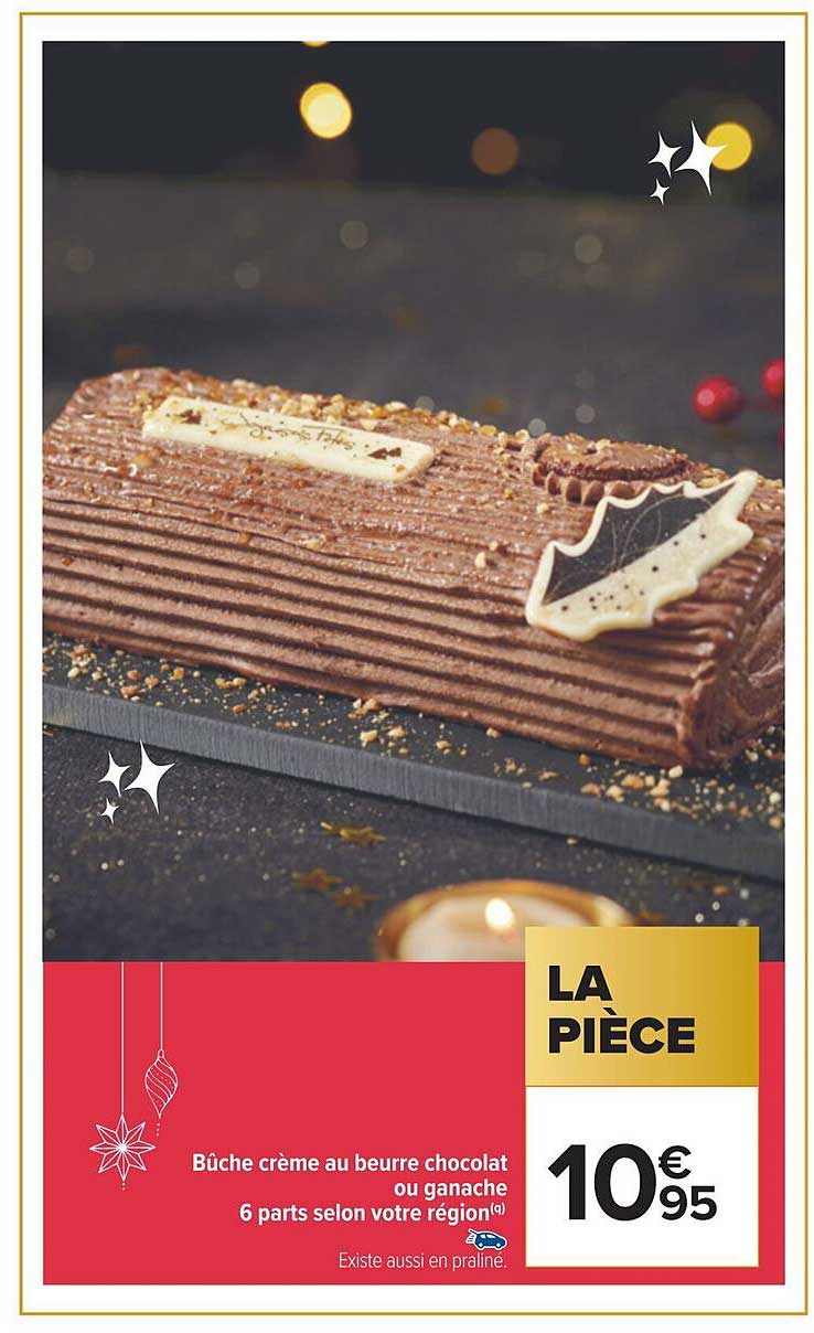 bûche crème au beurre chocolat ou ganache 6 parts selon votre région