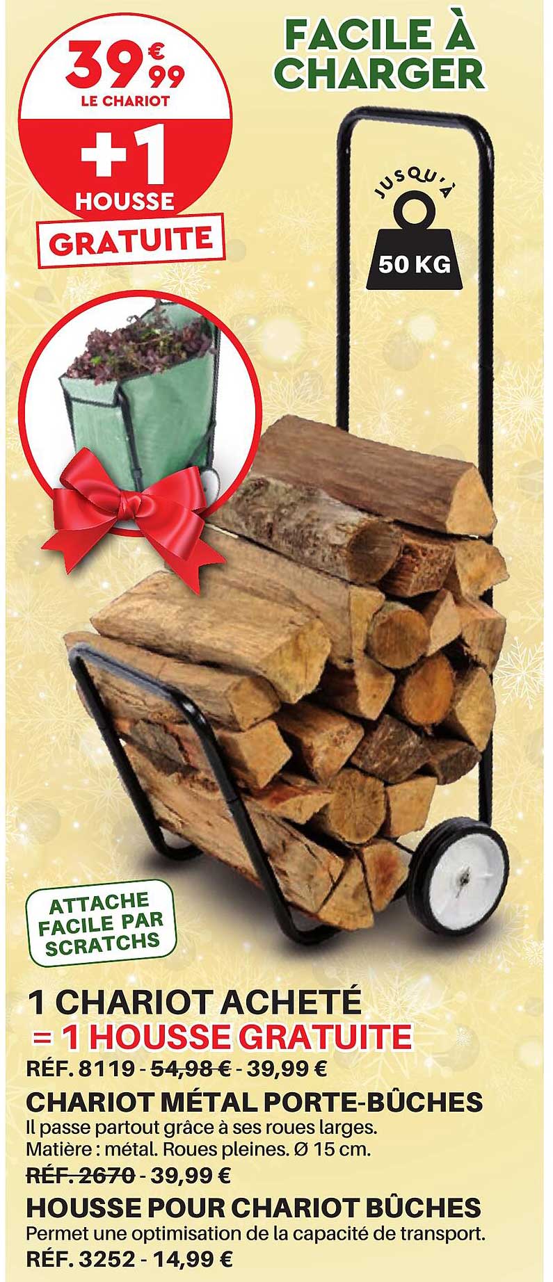 Chariot Métal Porte-bûches, Housse Pour Chariot Bûches