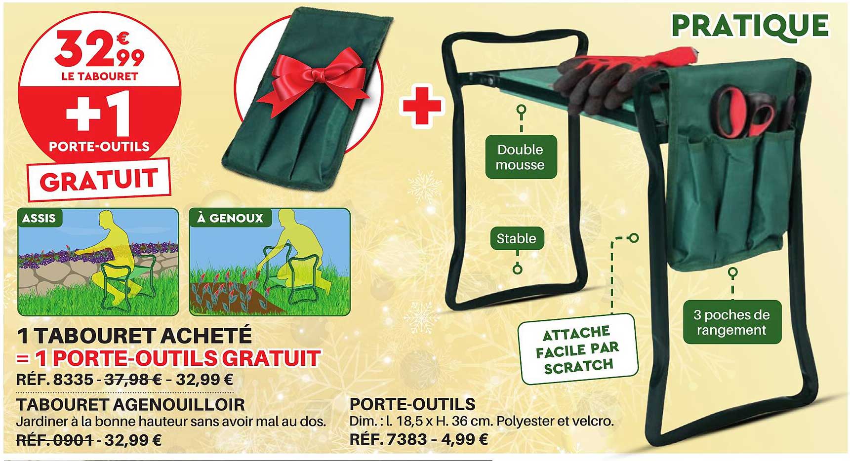 tabouret agenouilloir, porte-outils