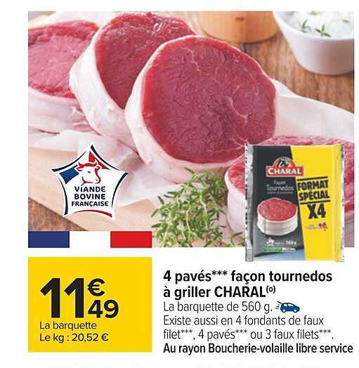 4 pavés façon tournedos à griller charal