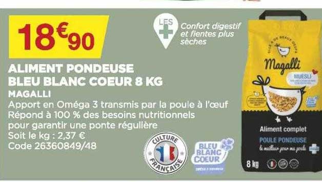 aliment pondeuse bleu blanc cœur 8 kg magalli