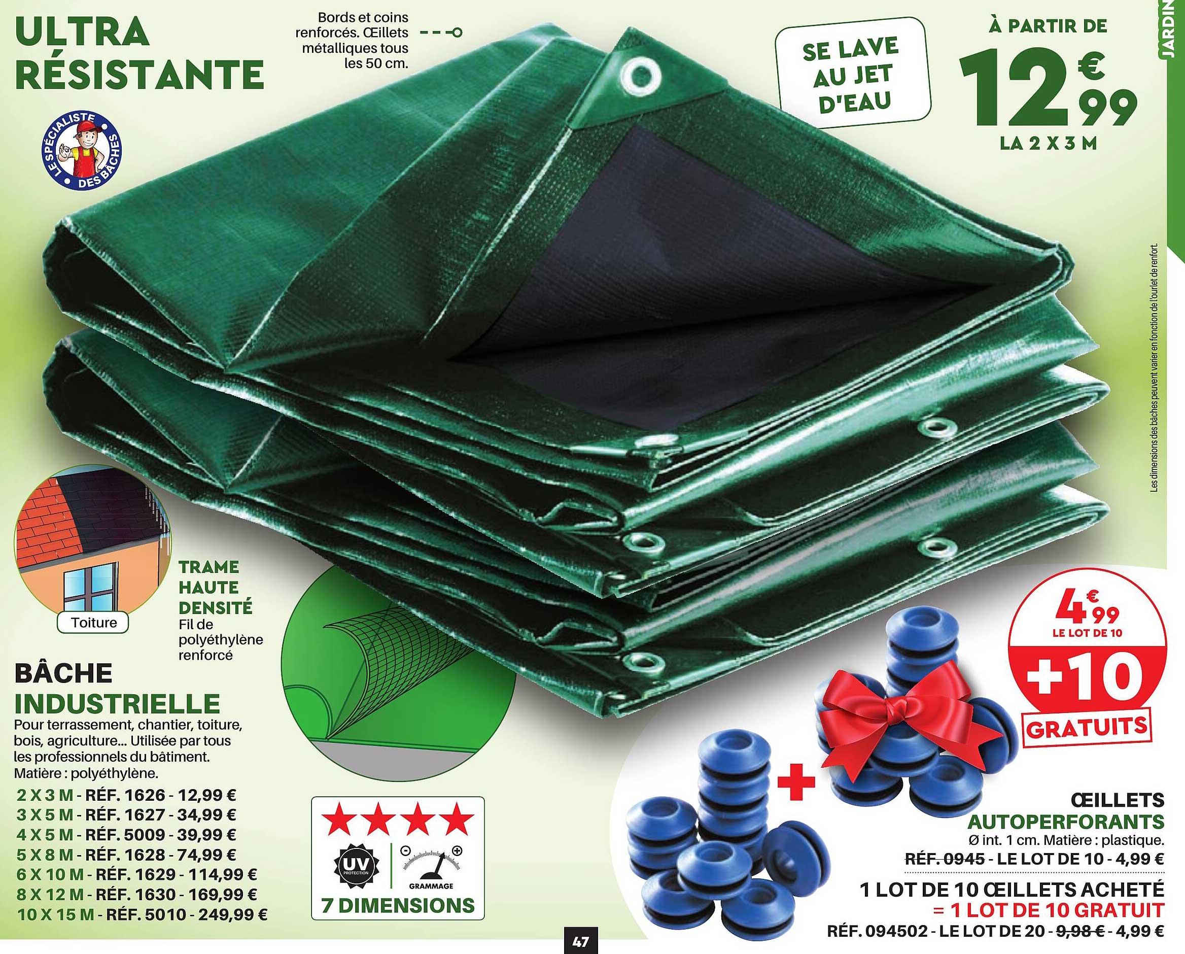 Bâche Industrielle, œillets Autoperforants