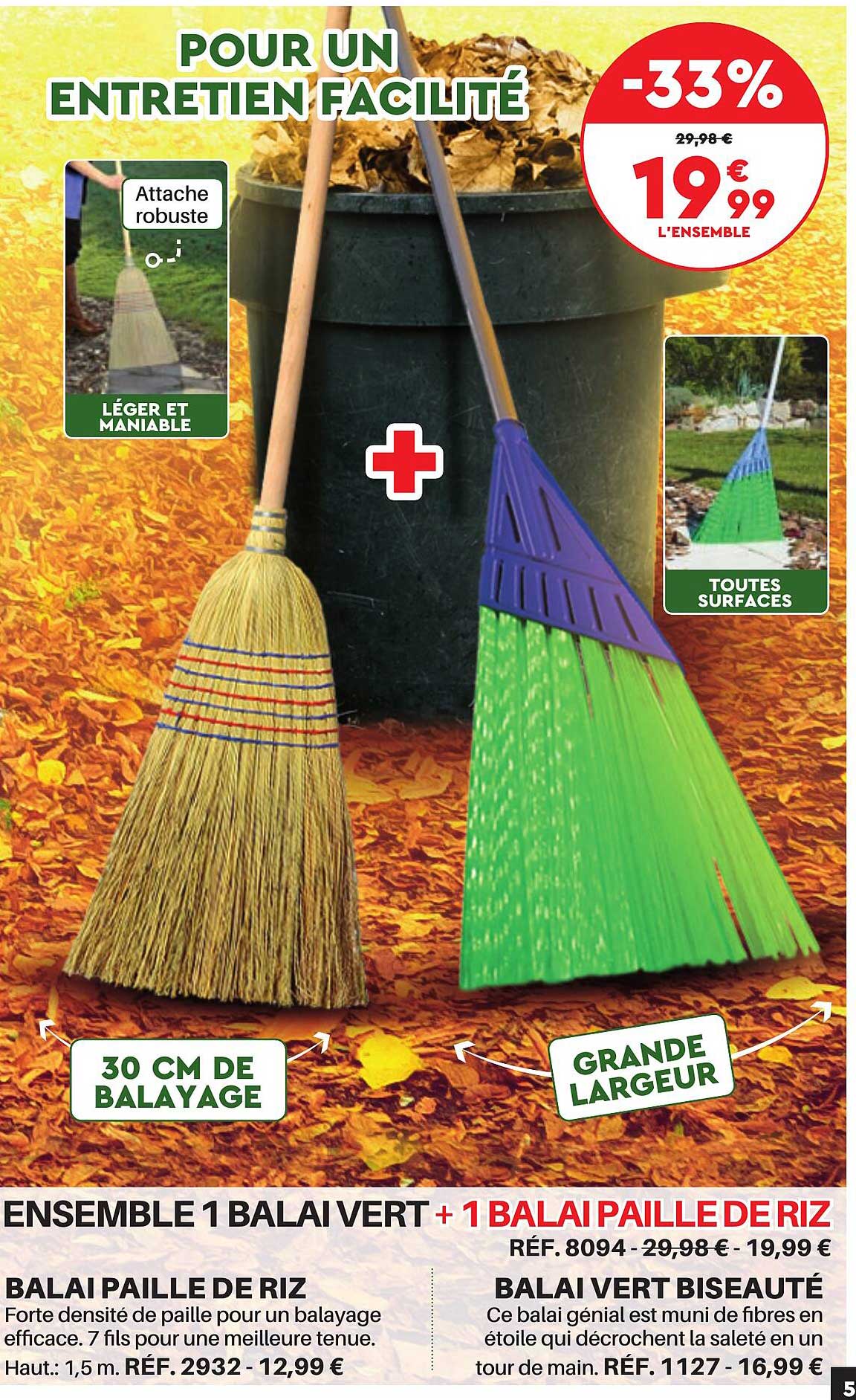 balai paille de riz, balai vert biseauté