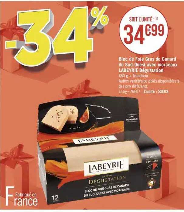 bloc de foie gras de canard du sud-ouest avec morceaux labeyrie dégustation