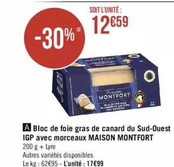 bloc de foie gras de canard du sud-ouest igp avec morceaux maison montfort