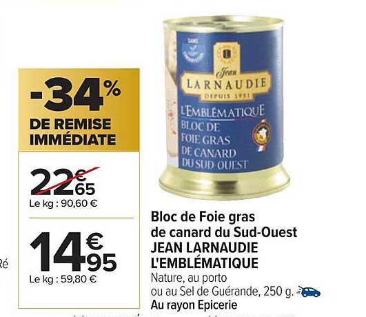 bloc de foie gras de canard du sud-ouest jean larnaudie l'emblématique