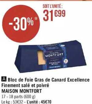 Bloc De Foie Gras De Canard Excellence Finement Salé Et Poivré Maison Montfort