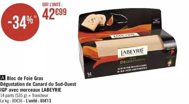 bloc de foie gras dégustation de canard du sud-ouest igp avec morceaux labeyrie
