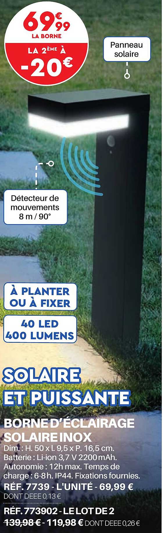 borne d'éclairage solaire inox