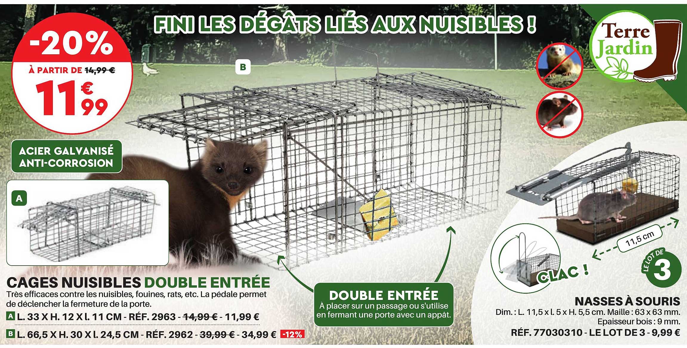 cages nuisibles double entrée, nasses à souris