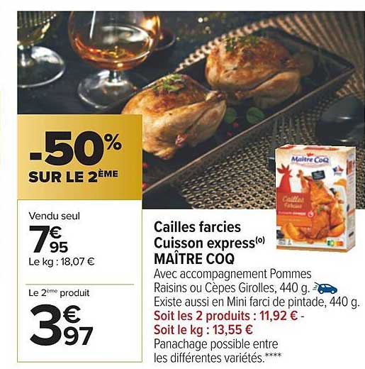 cailles farcies cuisson express maître coq