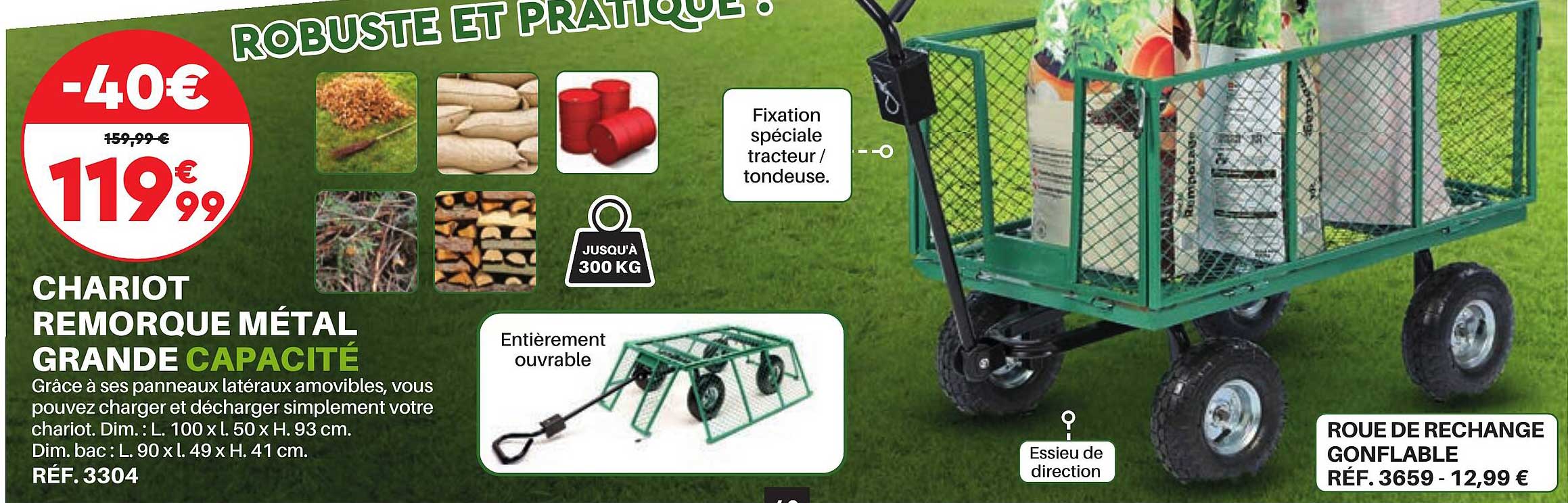 chariot remorque métal grande capacité