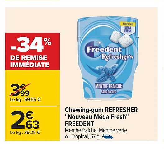 chewing-gum refresher "nouveau méga fresh" freedent
