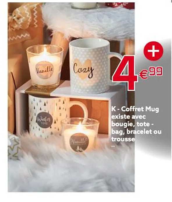 coffret mug existe avec bougie, tote - bag, bracelet ou trousse