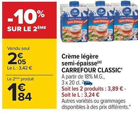 crème légère semi-épaisse carrefour classic