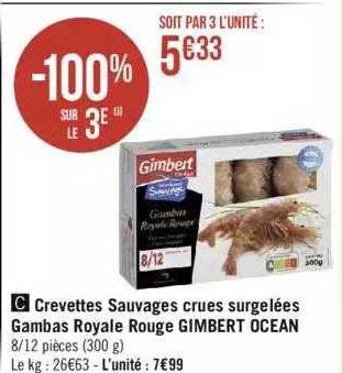 crevettes sauvages crues surgelées gambas royale rouge gimbert océan