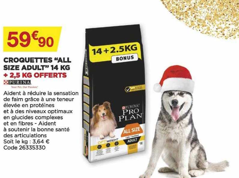 croquettes "all size adult" 14 kg + 2,5 kg offerts purina