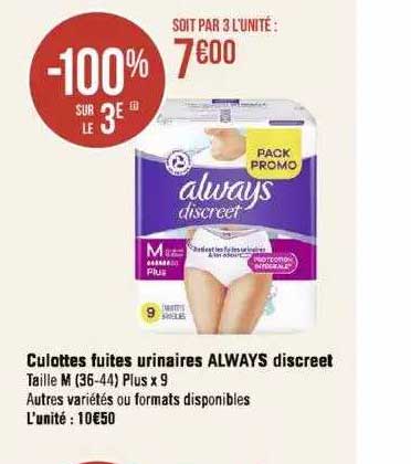 culottes fuites urinaires always discreet