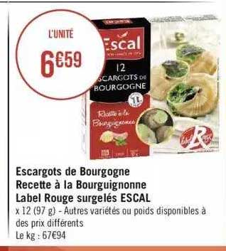 escargots de bourgogne recette à la bourguignonne label rouge surgelés escal