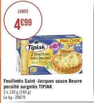 feuilletés saint-jacques sauce beurre persillé surgelés tipiak