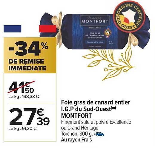 foie gras de canard entier i.g.p. du sud-ouest montfort