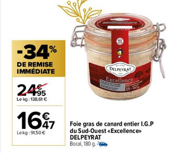 foie gras de canard entier igp du sud-ouest "excellence" delpeyrat