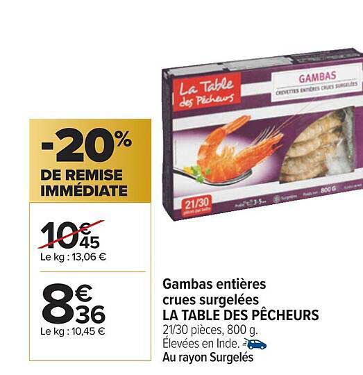 gambas entières crues surgelées la table des pêcheurs
