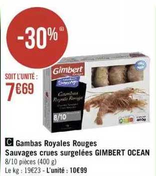 gambas royales rouges sauvages crues surgelées gimbert océan