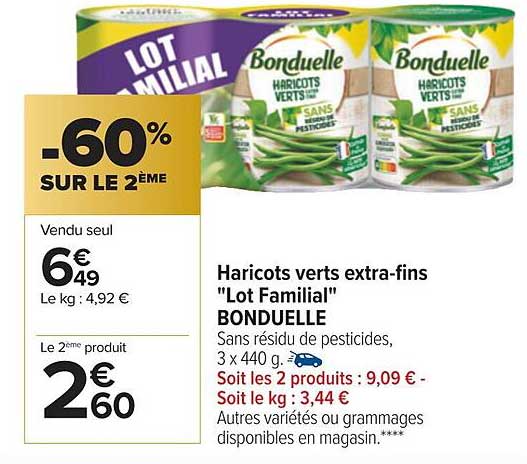 haricots verts extra-fins "lot familial" bonduelle