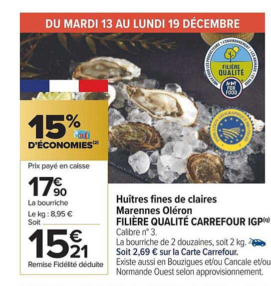 Huîtres Fines De Claires Marennes Oléron Filière Qualité Carrefour Igp