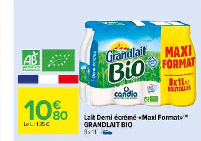 Lait Demi écrémé „maxi Format“ Grandlait Bio