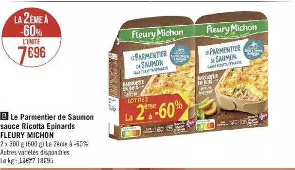 le parmentier de saumon sauce ricotta épinards fleury michon