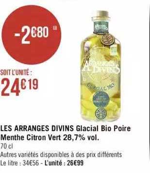 les arrangés divins glacial bio poire menthe citron vert 28,7% vol.