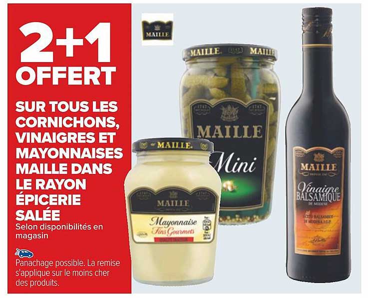 les cornichons, vinaigres et mayonnaises maille dans le rayon épicerie salée