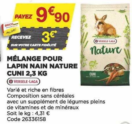 mélange pour lapin nain nature cuni 2,3 kg versele-laga