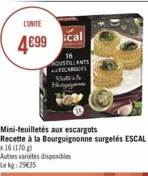 mini-feuilletés aux escargots recette à la bourguignonne surgelés escal