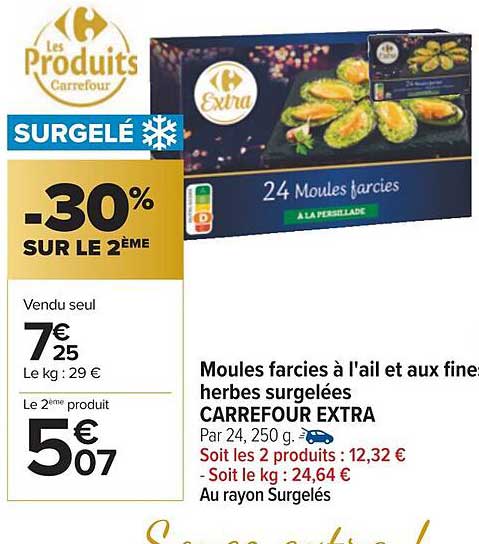 Moules Farcies à L'ail Et Aux Fines Herbes Surgelées Carrefour Extra