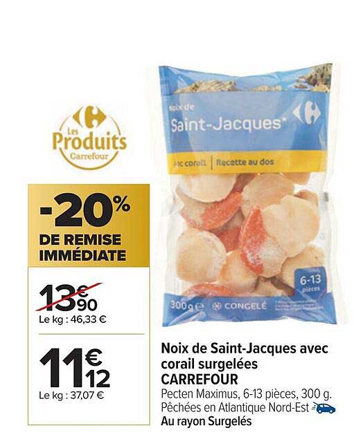 noix de saint-jacques avec corail surgelées carrefour