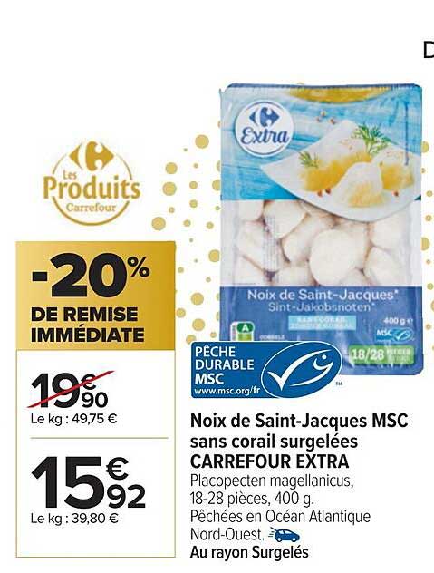 noix de saint-jacques msc sans corail surgelées carrefour extra