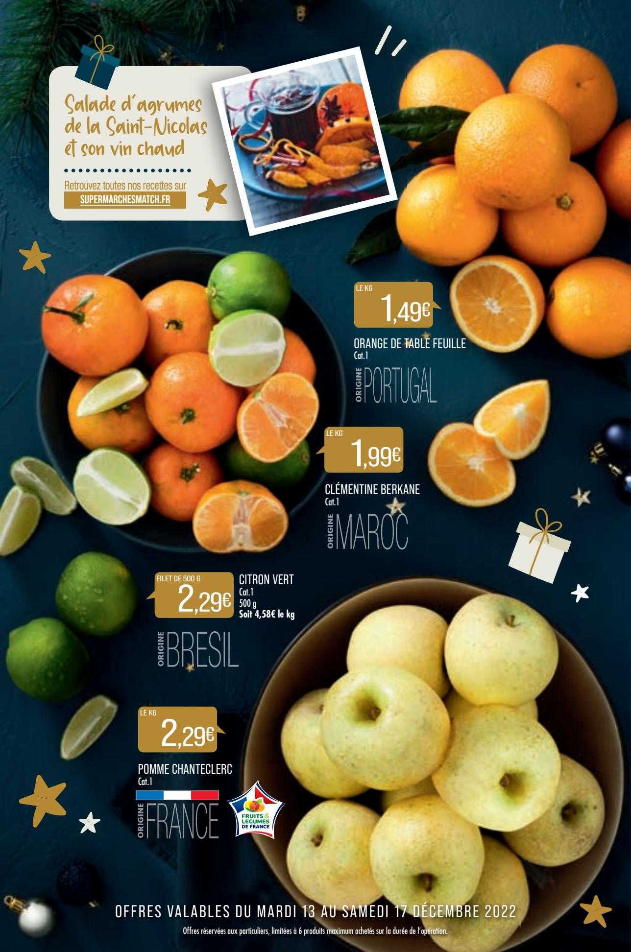 orange de table feuille, clémentine berkane, citron vert, pomme chanteclerc