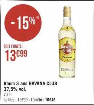rhum 3 ans havana club 37,5% vol.