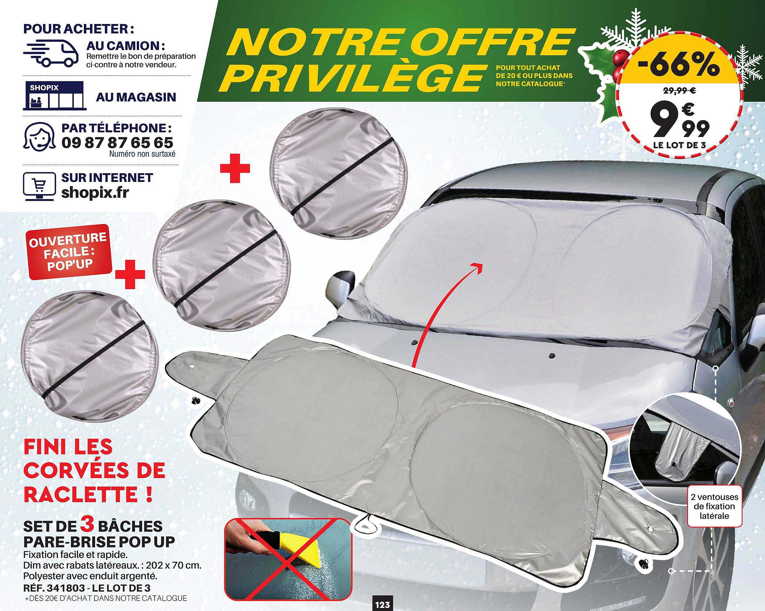 set de 3 bâches pare-brise pop up