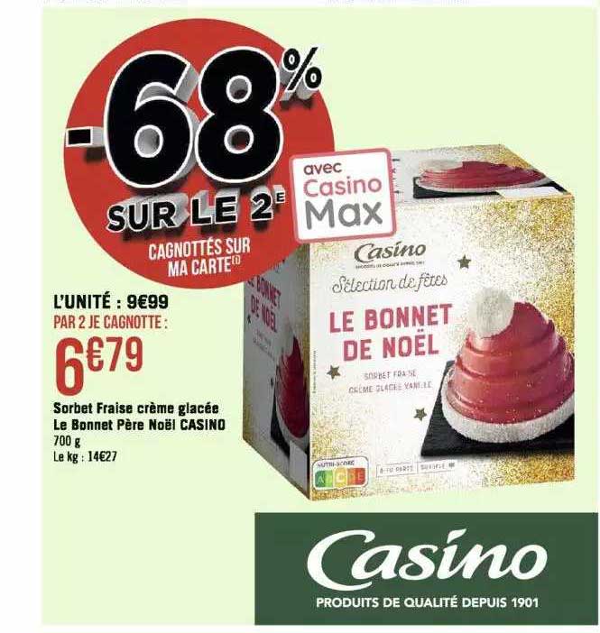 sorbet fraise crème glacée le bonnet père noël casino