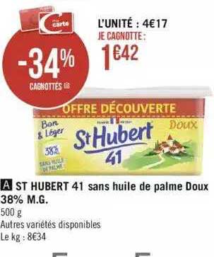 st hubert 41 sans huile de palme doux 38% m.g.