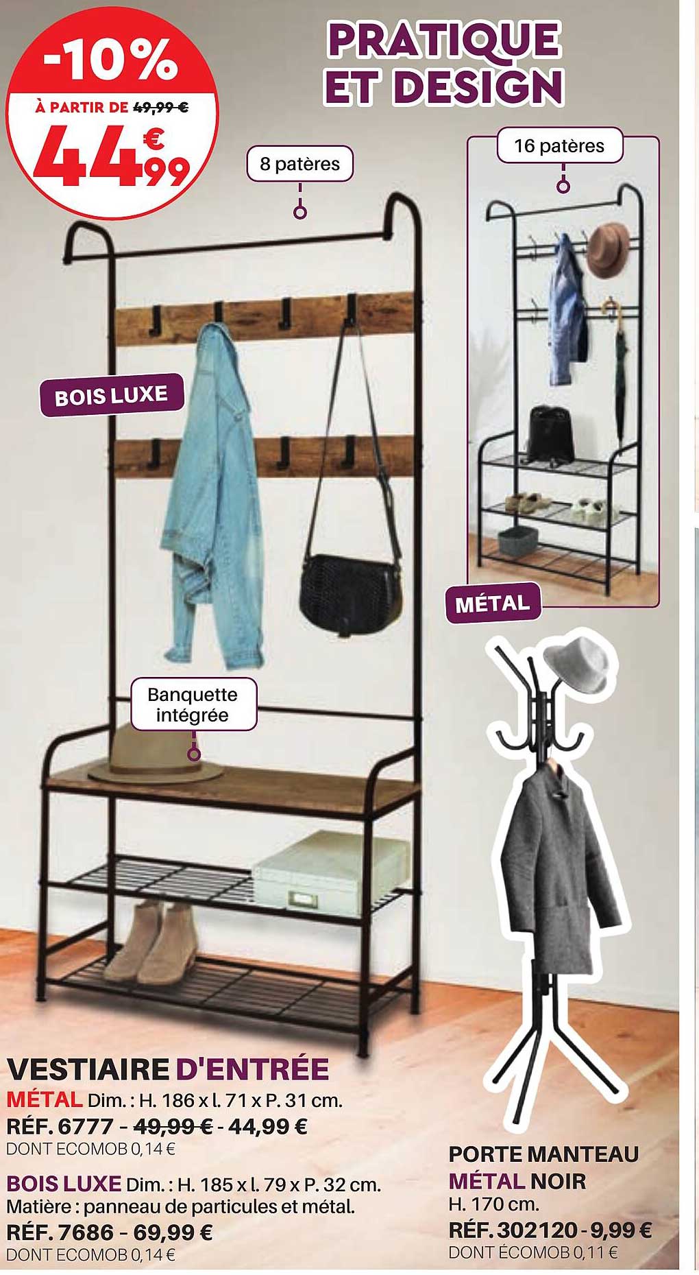 vestiaire d'entrée ou porte manteau métal noir