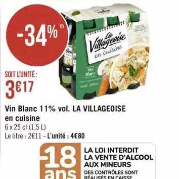 vin blanc 11% vol. la villageoise en cuisine