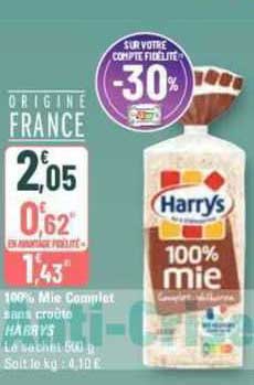100% Mie Complet Sans Croûte Harrys
