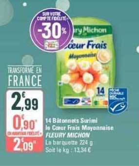 14 bâtonnets surimi le cœur frais mayonnaise fleury michon