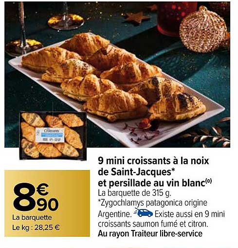 9 mini croissants à la noix de saint-jacques et persillade au vin blanc