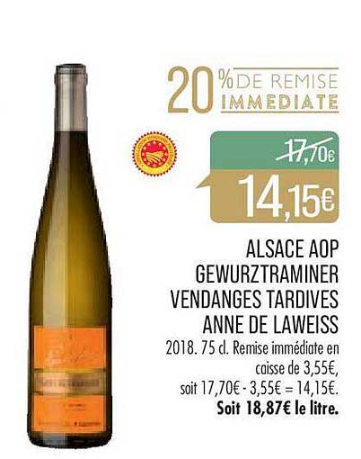 alsace aop gewurztraminer vendanges tardives anne de laweiss